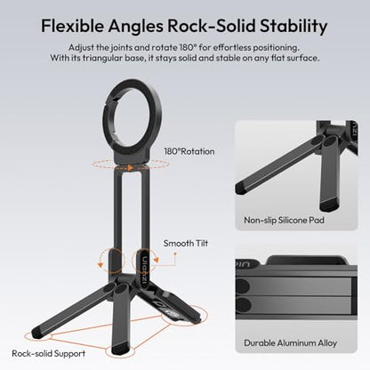 ULANZI MA38 Magnetic Phone Tripod for iPhone, Phone Holder for iPhone 17 | N52 Magnet, Back Magnet Base, Arca QR Base, Foldable Hook w 1/4'' Screw for Tripod Selfie Gym Travel Essentials Accessories