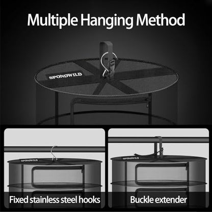 Herb Drying Rack Hanging Mesh, 2ft Diameter 7 Layer Plant Drying Rack with Door Type Zipper & Closed Storage Compartment for Folding Basket Dryer Fiting in Grow Tents, Garden Outdoor