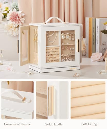 Homde Rotating Jewelry Box for Women: 7-Drawer Organizer with Clear Window | 4-Side Access Sorts Daily Jewelry - Jewelry Lovers Find Favorites Fast on Vanities - Display for Earring Ring Necklace