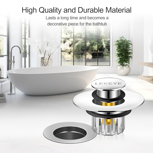LEKEYE Tub Stopper | Shower Drain Hair Catcher | Pop-up Drain Stopper with Strainer | Bathroom Bathtub Plug | Drain Protector for 1-1/2 to 1-3/4" Bath Drain Hole