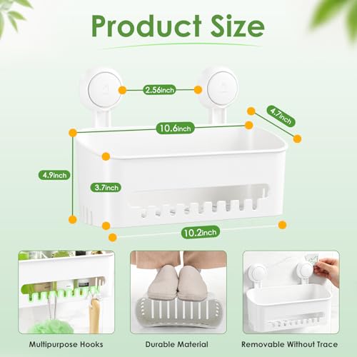 LUXEAR Shower Caddy Suction Cup NO-Drilling Removable Shower Shelf Powerful Heavy Duty Hold up to 22lbs, Waterproof Storage Basket for Shampoo & Toiletries Bathroom & Kitchen Caddy Organizer