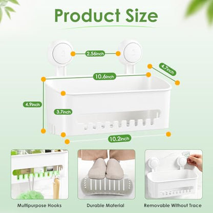 LUXEAR Shower Caddy Suction Cup NO-Drilling Removable Shower Shelf Powerful Heavy Duty Hold up to 22lbs, Waterproof Storage Basket for Shampoo & Toiletries Bathroom & Kitchen Caddy Organizer