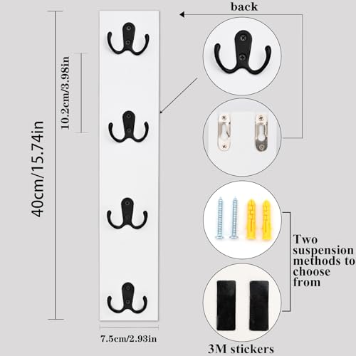 Vertical Design Wall-Mounted Key Holder,Entryway Durable Hook Rack | White Key Hanger Wall Mount for Narrow Spaces – Ideal Storage Solution for Scarves, Wallets, Belts – Rustic Wooden Key Rack