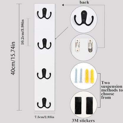 Vertical Design Wall-Mounted Key Holder,Entryway Durable Hook Rack | White Key Hanger Wall Mount for Narrow Spaces – Ideal Storage Solution for Scarves, Wallets, Belts – Rustic Wooden Key Rack