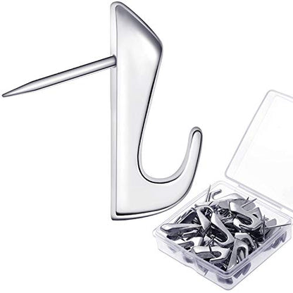Hotop 30 Pcs Push Pins Picture Hooks 20 Lbs Thumbtacks for Wall Hanger Picture Hanging Nails for Wall Decorative Thumb Tacks for Fabric Drywall Bulletin Cork Board Office Home(Silver)