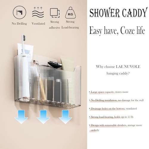 Lae Nuvole Cabinet Door Storage 2-Pack, Clear Adhesive Organizer for Wall | 2.75" Depth, 3 Adjustable Dividers, No-Drill Mount, Renter Friendly, BPA-Free, Holds 15 lbs, for Narrow Space