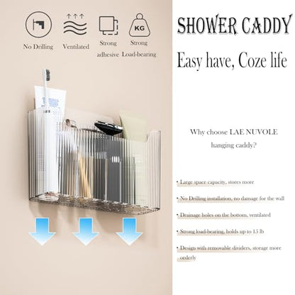 Lae Nuvole Cabinet Door Storage 2-Pack, Clear Adhesive Organizer for Wall | 2.75" Depth, 3 Adjustable Dividers, No-Drill Mount, Renter Friendly, BPA-Free, Holds 15 lbs, for Narrow Space