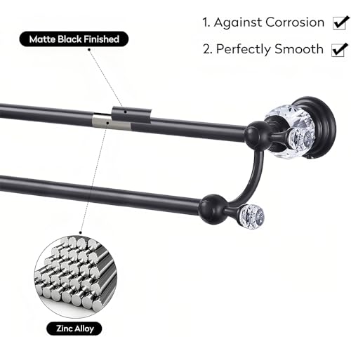 Crystal Black Towel Holder Double Adjustable Towel Bar 13 to 25 Inch, Towel Rack Rail for Bathroom Wall Mounted