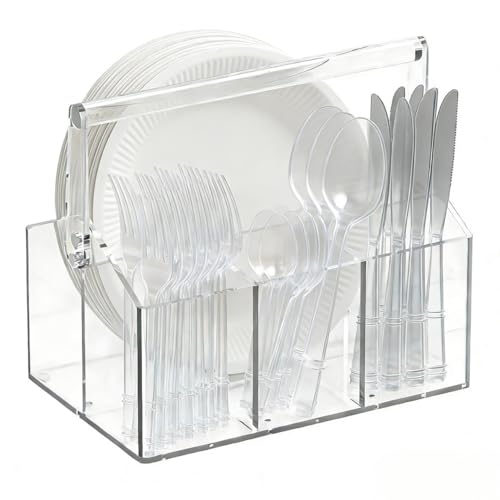 Clear Acrylic Utensil Caddy, 4 Compartment Silverw... (Clear acrylic | Acrylic)