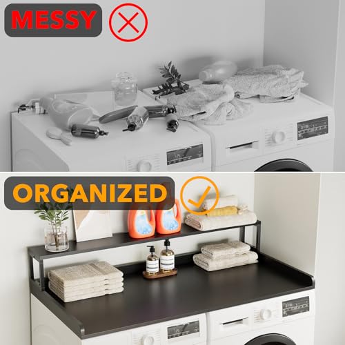 SpaceAid 2-Tier Washer Dryer Countertop, Laundry Topper with Rack Shelf 54" Width x 27.5" Depth x 10" Height Organizer Cover for Washer and Dryer Laundry Hamper Counter Storage (Black)