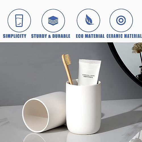 Toothbrush Holders for Bathrooms - 2 Cups Ceramic Toothbrush Toothpaste Holders Set, White Bathroom Tumbler Cups Reusable Toothbrush Mouthwash Cup, Bathroom Counter Organizer