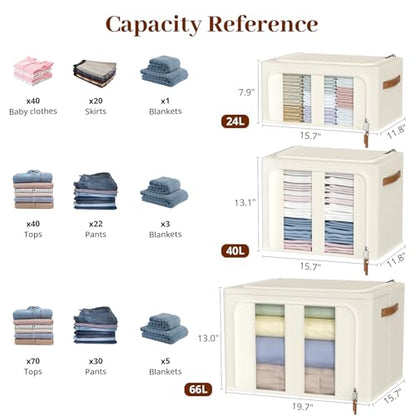 Clothes Storage Bins with Metal Frame, 4-Pack foldable storage bins with Lid, Closet Organizer for Sweaters, Blankets, and Winter Clothes,40L