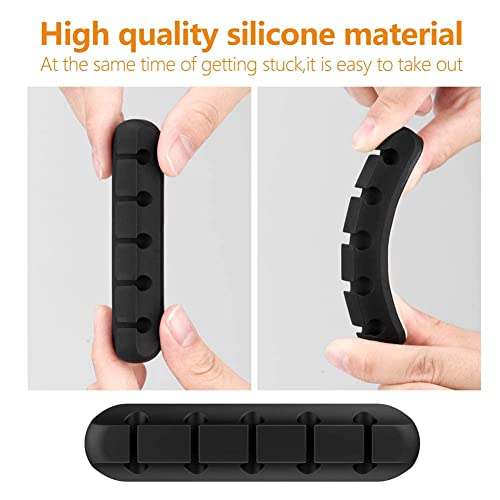 Cord Holder Cable Organizer Clips Cord Organizer for Desk, Nightstands | Self Adhesive, Office, Car, Black Silicone Cord Keeper, Cable Management, Wire Holders for phone charger Cords