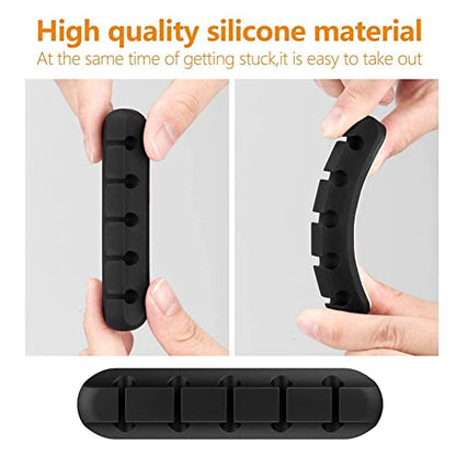 Cord Holder Cable Organizer Clips Cord Organizer for Desk, Nightstands | Self Adhesive, Office, Car, Black Silicone Cord Keeper, Cable Management, Wire Holders for phone charger Cords