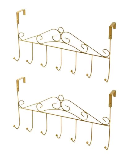 eywlwaar Gold Over The Door Hooks 7 Hanger Rack Heavy Decorative Metal Rack for Home Use Hats Coats Key Bag Clothes Scarfs Hooks (Golden)