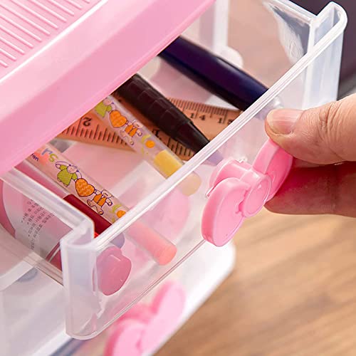 3 Drawers Small Pink Plastic Drawers Organizer, Kawaii Mini Desktop Storage Drawers, Small Pink Drawers Desk Organizer for Bathroom, Vanity, Office, Bedroom