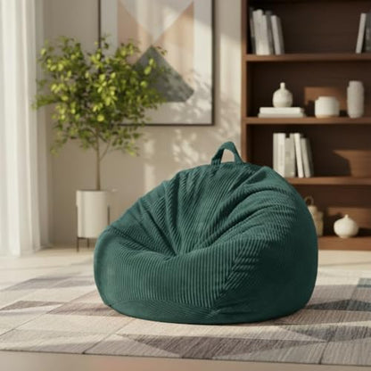 ZhenLives Stuffed Animal Storage Bean Bag Chair Cover, Cover Only (No Filler), Corduroy Toy Organizer Floor Cushion Seat, 48 in/120 cm Slipcover for Teens & Adults,Green