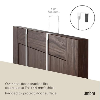 Umbra Estique Coat Rack, Over the Door Wall Hooks, 14 Hook, White/Natural | Steel, snag-free wooden pegs, fits doors to 1.6 inch, power coated finish