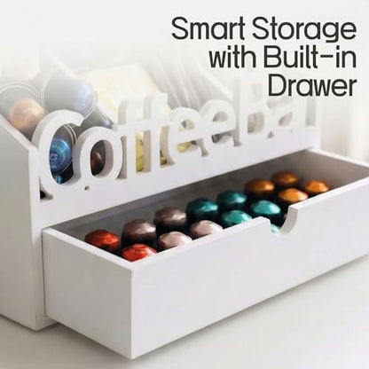 Coffee Bar Organizer Countertop,Wood Coffee Station with Drawer,Home&Office | K-Cups, Tea Bags, Sugar Packets & Creamers