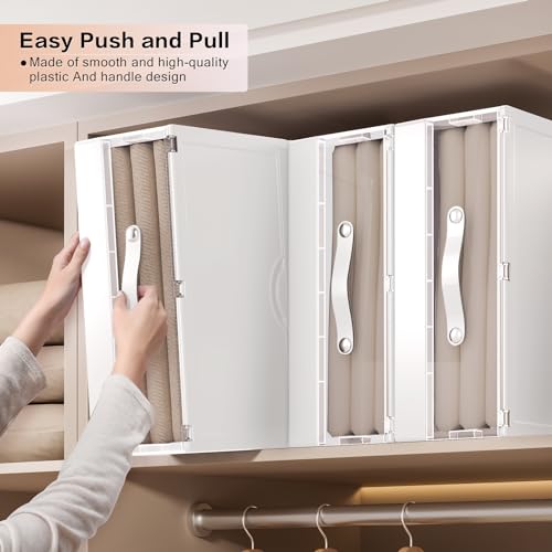 GUDEMAY Bed Sheet Organizers and Storage Plastic, 4 pcs Foldable Closet Organizer with Handle, Bedding Storage Box Container for Blanket, Duvet Cover Set, Bed Sheet Set, White