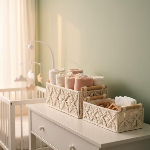 Boho Decor Basket for Toilelt Paper Storage Bathroom Baskets for Organizing | for Bedroom Living Room Nursery Home Decor and Entryway Countertop Storage Use,White