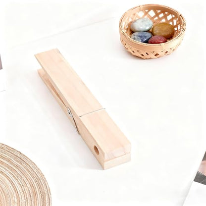 2 Pack 8.66 Inch Jumbo Natural Wooden Clothespin Wall Mount Holder | Solid wood construction, peel-and-stick no-drill install, farmhouse decor, holds towels clothes scarves bathroom laundry use