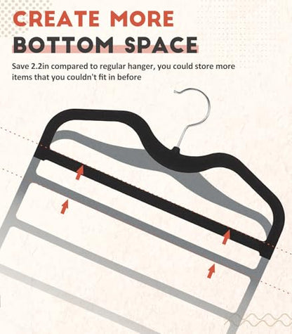 Pants Hangers Space Saving,3 Pack Velvet Short Neck Pants Hangers,5 Tier Space Saving Velvet Hanger,Closet Organizers and Storage Dorm Room Essentials for College Students Girls Guys Holds Pant,Jean