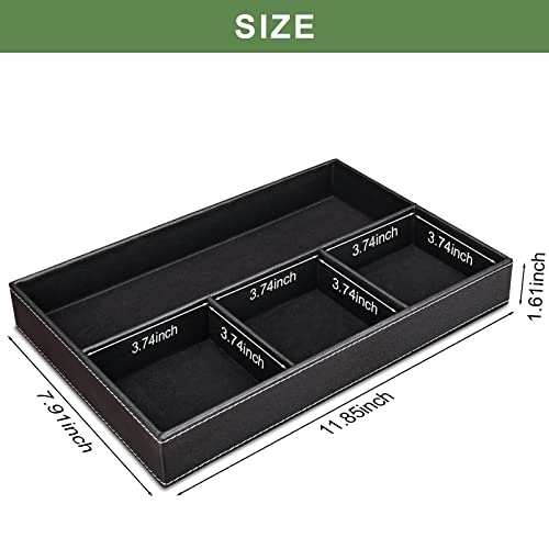 GORESE Faux Leather Valet Tray for Men, Stackable Jewelry Trays Drawer Organizer Tray Nightstand Organizer for Men, EDC Tray for Key, Wallet, Sunglass, Watch, Coin, Phone, Cologne - Black