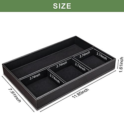 GORESE Faux Leather Valet Tray for Men, Stackable Jewelry Trays Drawer Organizer Tray Nightstand Organizer for Men, EDC Tray for Key, Wallet, Sunglass, Watch, Coin, Phone, Cologne - Black