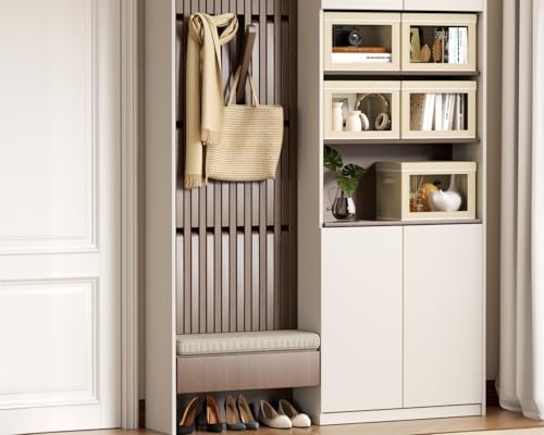 Collapsible & Stackable Fabric Storage Bins with Front Window, 6 Pack for Closet, Bedroom, Nursery, Home & Office, Beige, 14.9 x 9.8 x 9.8 Inches
