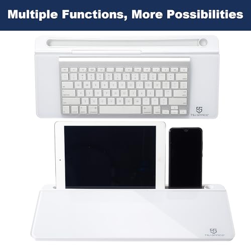 Small Desktop Whiteboard -Glass Dry Erase Board Computer Keyboard Stand White Board Surface Pad with Drawer, Desk Organizers with Accessories for Office, Home, School Supplies - White