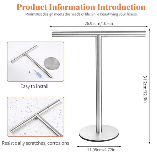 Bath Hand Towel Holder Standing, 13 Inch T-Shape Towel Bar Rack Stand, SUS304 Stainless Steel Brushed Finish,Tower Bar for Bathroom Kitchen Vanity Countertop