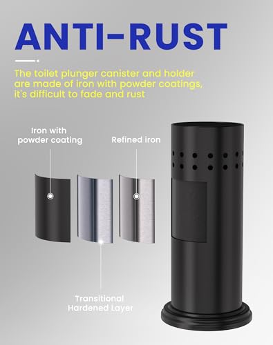 Dowry Toilet Plunger with Holder for Bathroom Black 18.7In | Hidden Toilet Bowl Cleaners Long Handle with Cover Powerful Force Suction Cup Heavy Duty Deep Cleaning
