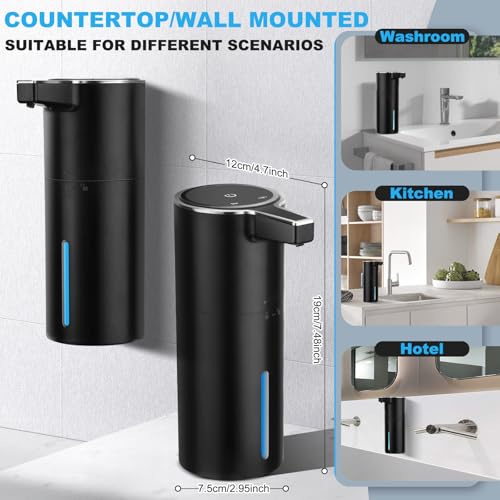 Automatic Soap Dispenser Liquid Touchless: 13.52oz/400ml Wall USB Rechargeable - 4-Level Adjustable Modern Electric Hand Soap Dispenser - Kitchen Bathroom Kids Family Black