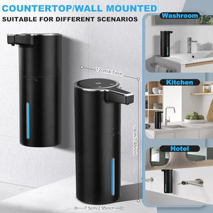 Automatic Soap Dispenser Liquid Touchless: 13.52oz/400ml Wall USB Rechargeable - 4-Level Adjustable Modern Electric Hand Soap Dispenser - Kitchen Bathroom Kids Family Black