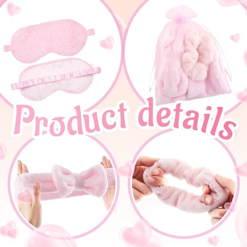30 Pieces Spa Party Supplies Include Eye Mask Spa Headband with Coquette Bow Plush Sleep Velvet Scrunchies Organza Bags Hair Comb for Sleepover Slumber Party Favor Return Gift