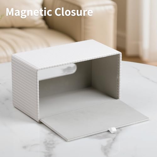 Extra Large Tissue Box Cover Rectangle, Ivory | Fits 180 to 230 Count Box of Tissues, PU Leather Tissue Holder with Magnetic Closure