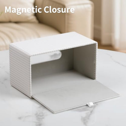 Extra Large Tissue Box Cover Rectangle, Ivory | Fits 180 to 230 Count Box of Tissues, PU Leather Tissue Holder with Magnetic Closure