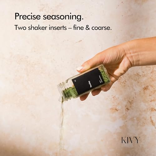 KIVY Spice Jars with Labels [24x 4oz] Glass Seasoning Containers with Airtight Lids for Organization - Empty Square Bottles for Spices & Seasonings with Shaker Lids - Spice Containers Wood Bamboo