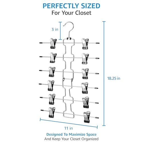 ZOBER 3-Pack 6-Tier Skirt Hangers with Clips - Pants Hangers with Clips Space Saving, Closet Organization, Swivel Hooks, College Dorm Essentials, Skirt Hangers for Women, Jeans Organizer for Closet