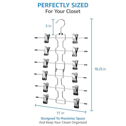 ZOBER 3-Pack 6-Tier Skirt Hangers with Clips - Pants Hangers with Clips Space Saving, Closet Organization, Swivel Hooks, College Dorm Essentials, Skirt Hangers for Women, Jeans Organizer for Closet