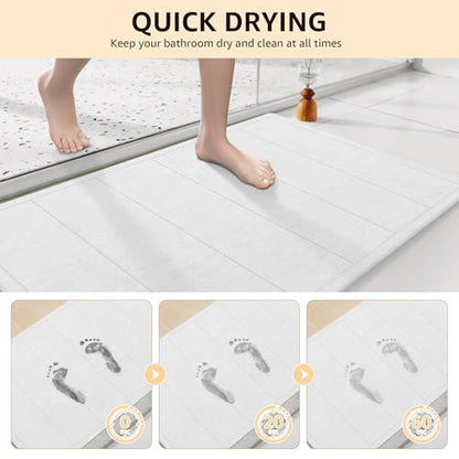 Yolife 32"x 20" Stone Bath Mat Large, Diatomaceous Earth Bath Mat for Bathroom, Super Absorbent Quick Drying Stone Shower Mat, Non-Slip Natural Diatomite Bathroom Floor Mat, Easy to Clean (White Grey)