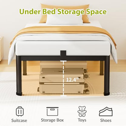 14 Inch Twin Metal Bed Frame with Rounded Leg, Mattress Stopper