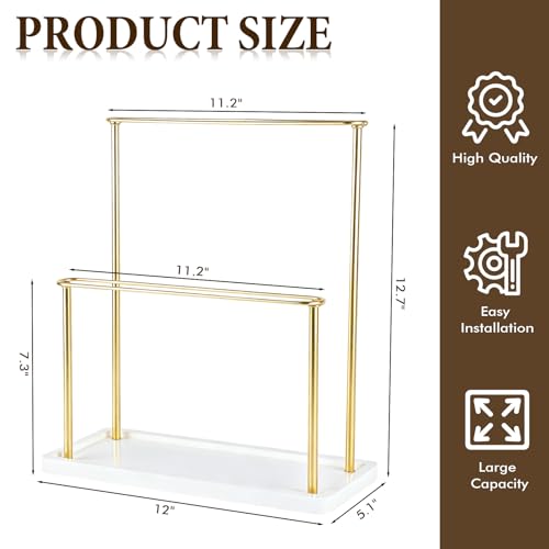 Sunglasses Organizer Holder Stand, Eyeglasses Display ,Gold Storage Rack | Wood Base, for 28 Pairs of Eyewear, 2 Tier