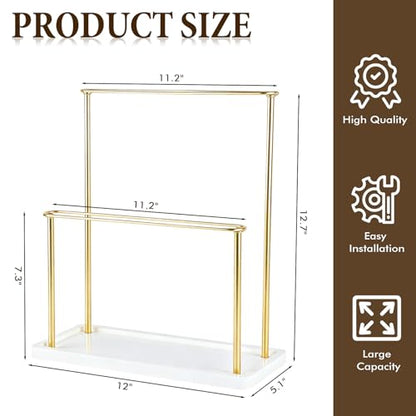 Sunglasses Organizer Holder Stand, Eyeglasses Display ,Gold Storage Rack | Wood Base, for 28 Pairs of Eyewear, 2 Tier