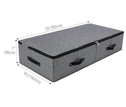 Under Bed Storage Bins with Lids, Closet Organizers, Foldable Under-bed Storage Baskets for Sheets, Clothes, Quilts, Sweaters, Wrapping Paper, 35x16.5x7inch, Black Gray, 1PCS