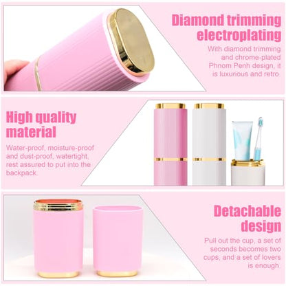 2 Pieces Toothbrush Case, Portable Toothbrush Travel Case Toothbrush Toothpaste Storage Box for Business Camping Travel or Daily Use (Pink+White)