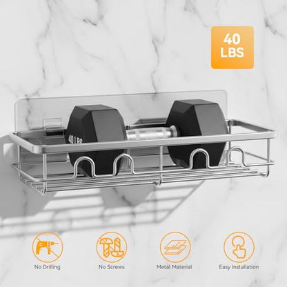 Adhesive Shower Caddy, Large Capacity Shower Racks for Inside Shower, No Drill Bathroom Shower Organizer and Storage, 2 Pack Silver Bathroom Shelves, Home Decor Rv Accessories, Apartment