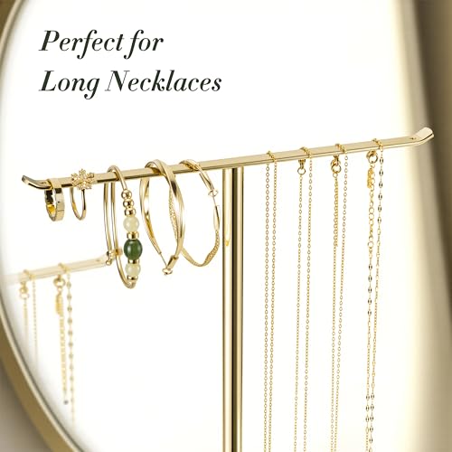 Jewelry Holder Stand with Ceramic Base, Necklace Tree: 12"Tall, 6.7"Base, Gold