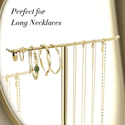 Jewelry Holder Stand with Ceramic Base, Necklace Tree: 12"Tall, 6.7"Base, Gold
